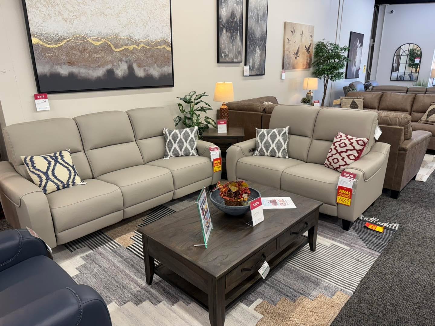 Today we have a 100% top grain leather power sofa and loveseat with zero gravity reclining from Ashley Furniture. 
Sofa was $2679 now only $1699
Loveseat was $2559 now only $1669
Only 1 each available at this price.