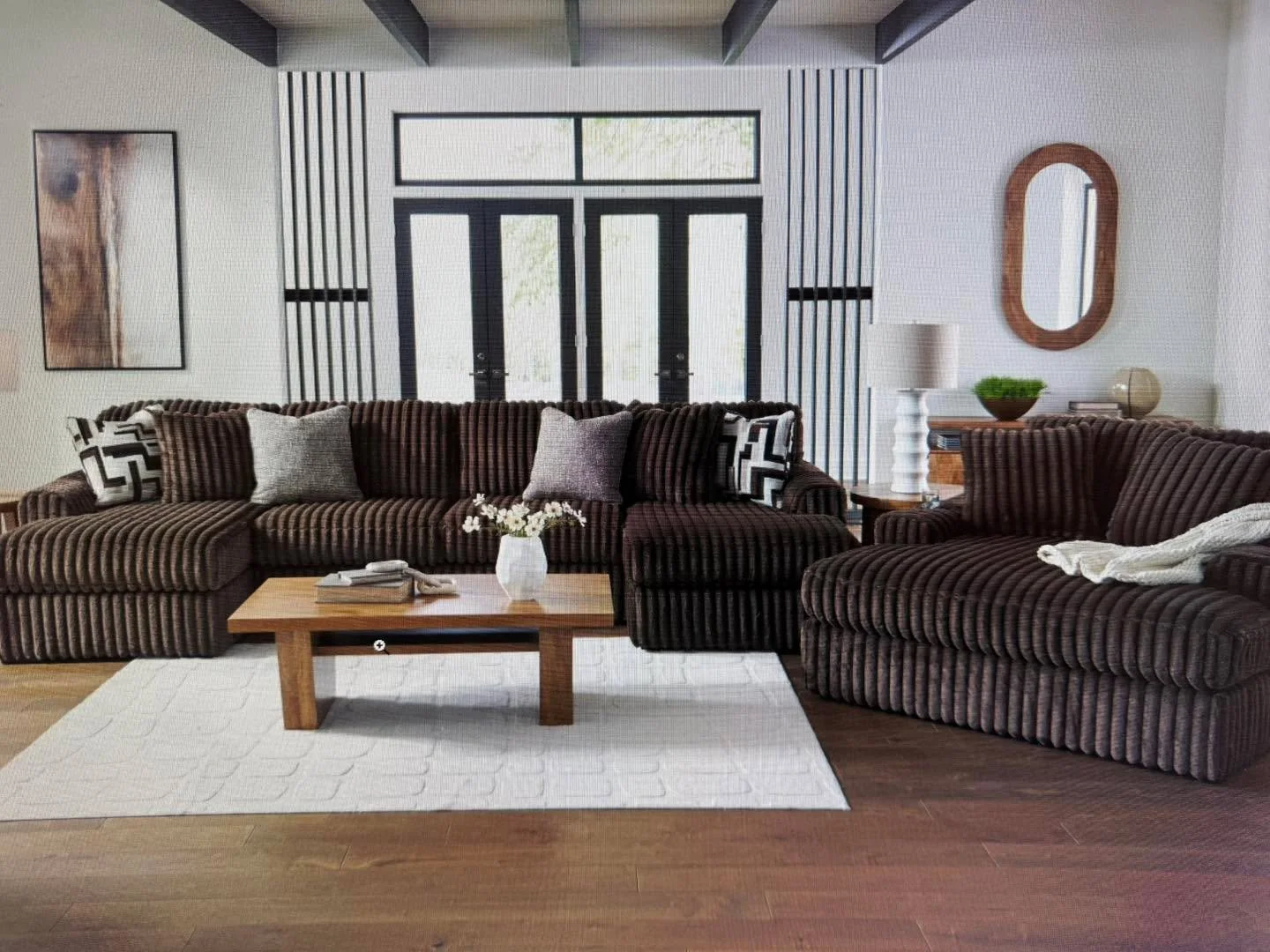 This luxuriously soft jumbo corduroy is what you&rsquo;ve been waiting for. It takes cozy to the highest level. This fabric is perfect for unwinding after a long day, 
and comes as shown in brown or black. 
Come see us today and feel what everyone is