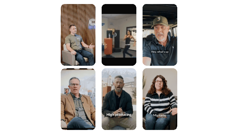 Animated grid of client interview clips filmed in one shoot day