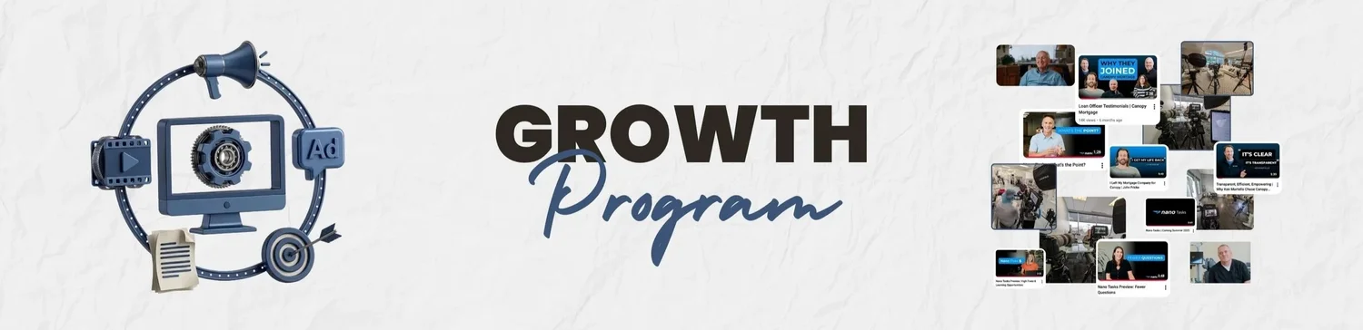 Growth Program graphic showing a grid of social media videos