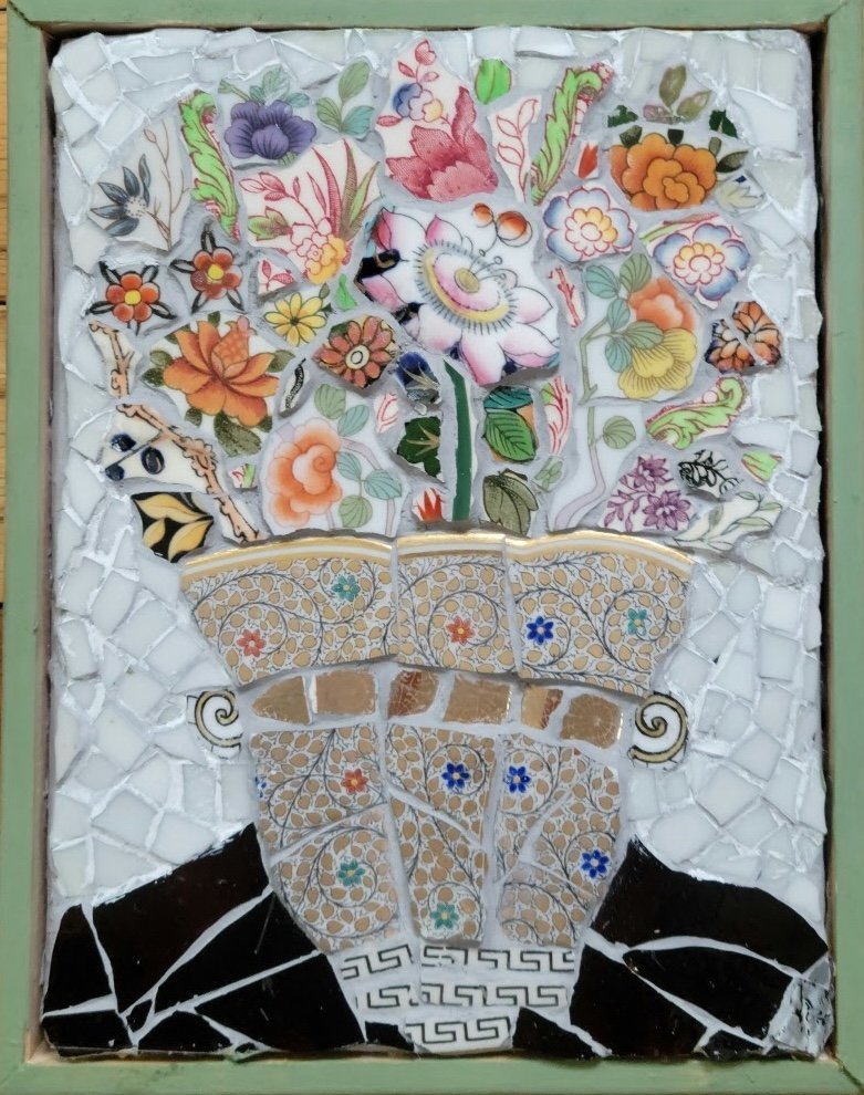 Jenny Strohm: “June Blooms” mosaics, with other local artists.