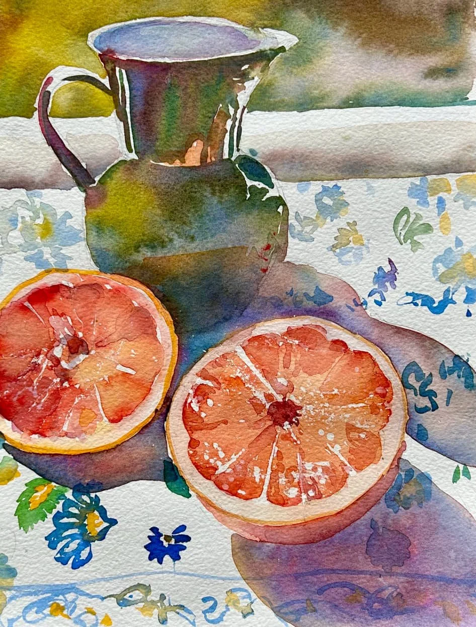 Grapefruit and Green Pitcher    8x11    unframed SOLD