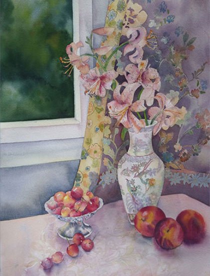 Nectarines and Vase