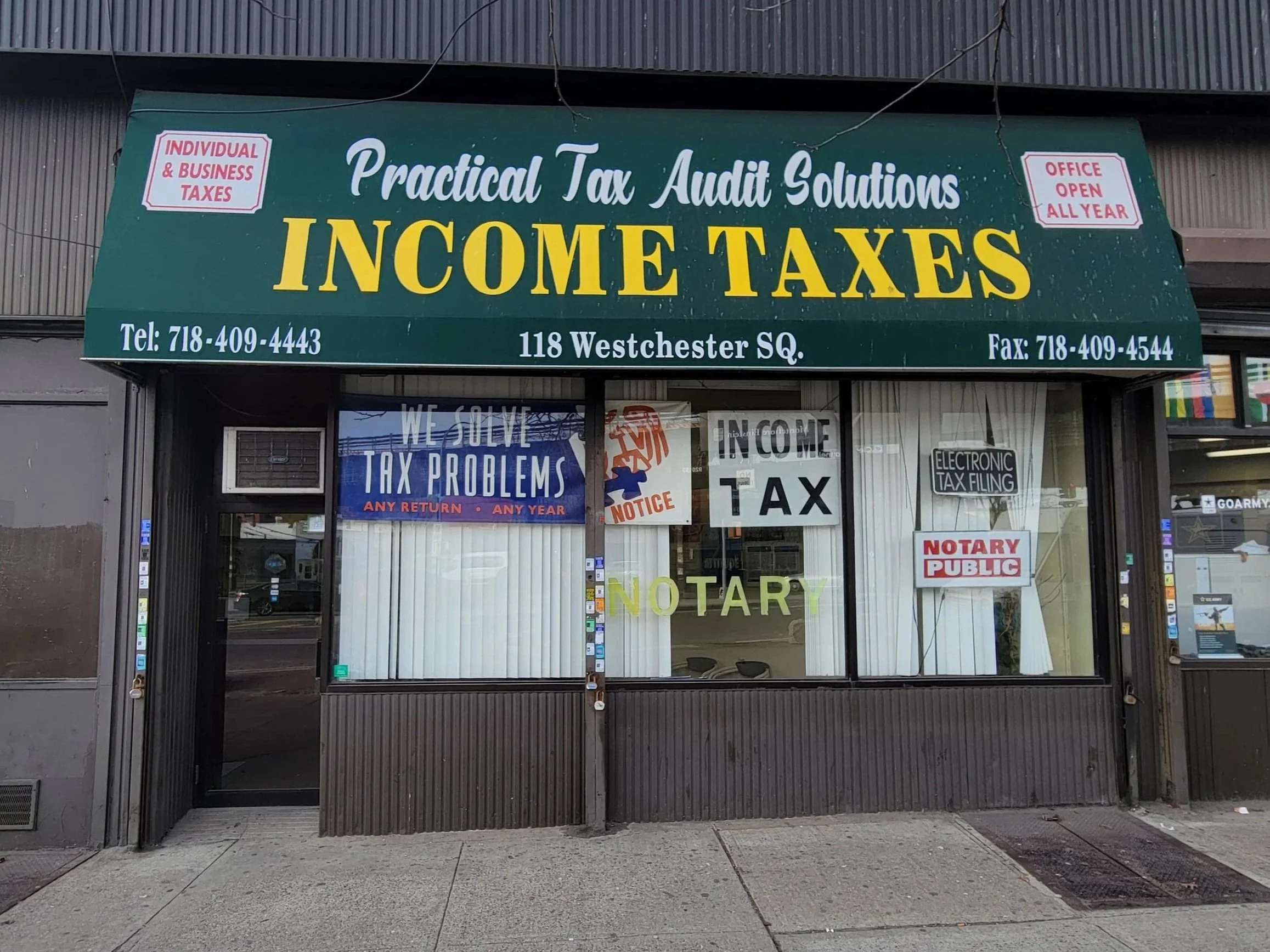 Image of Practical Solutions Income store front in the Bronx, New York