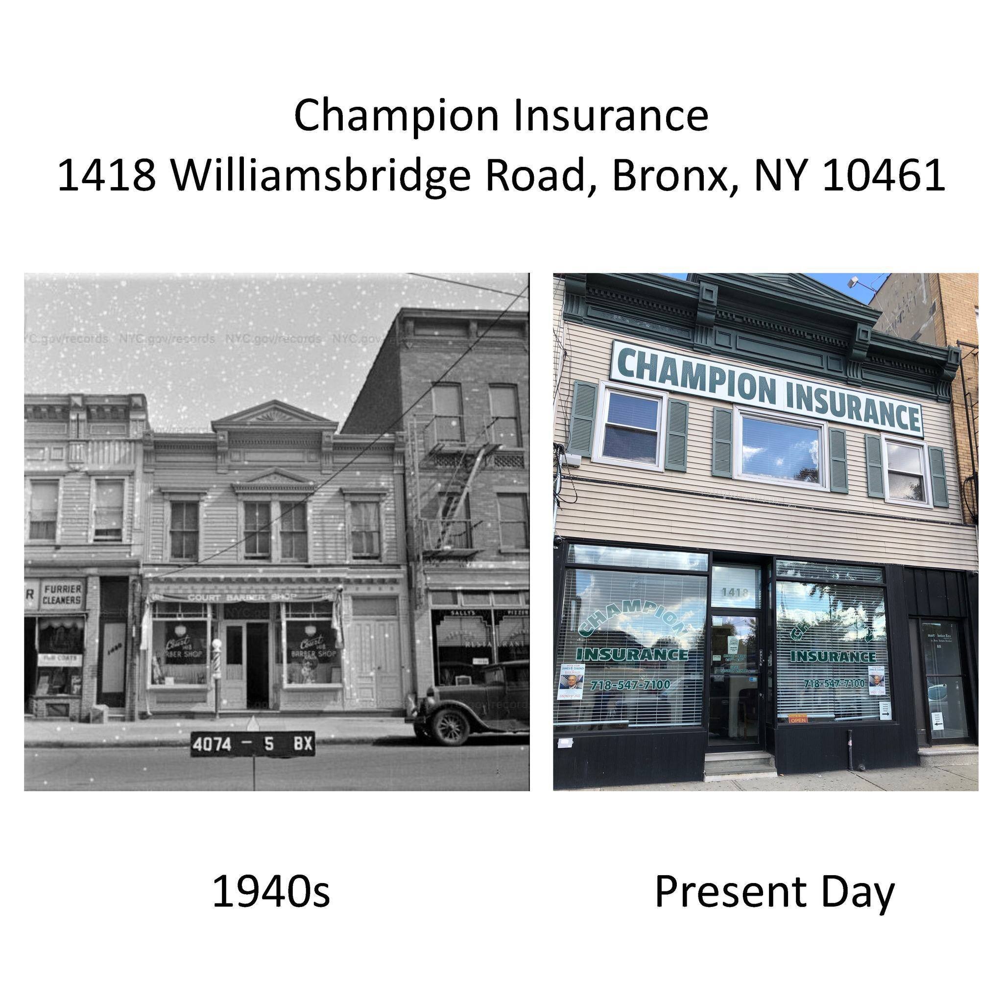 Featured in our May issue of The Square Times, Champion Insurance, which specializes in Home, Auto and Business Insurance, is located at 1418 Williamsbridge Road. One of our friends, Thomas X Casey of The East Bronx History Forum, provided this wonde
