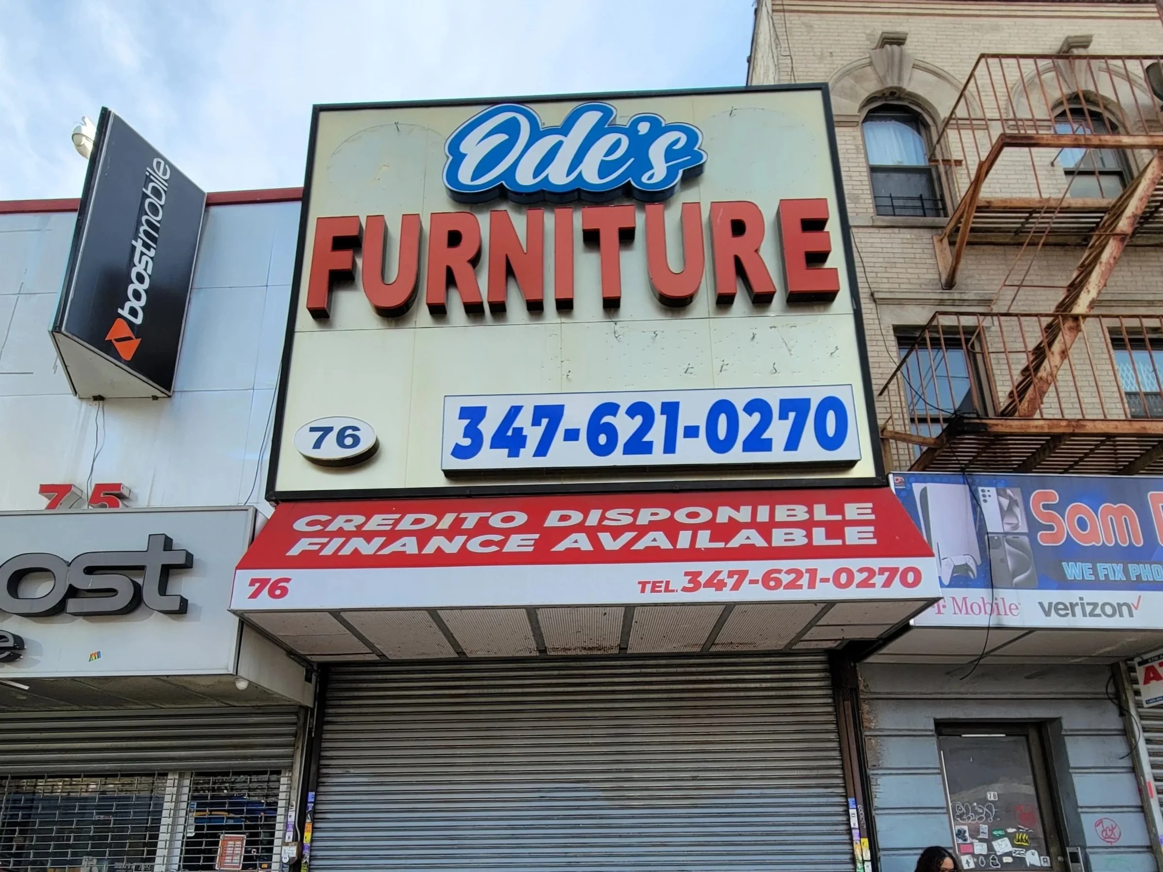 Image of Ode's furniture store front in the Bronx, New York