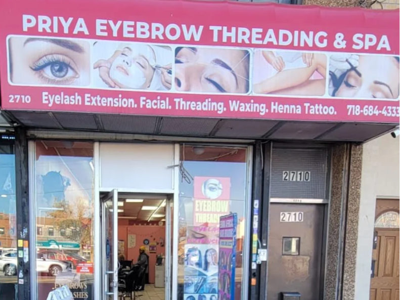 Image of Priya Eyebrow Threading & Spa salon store front in the Bronx, New York.