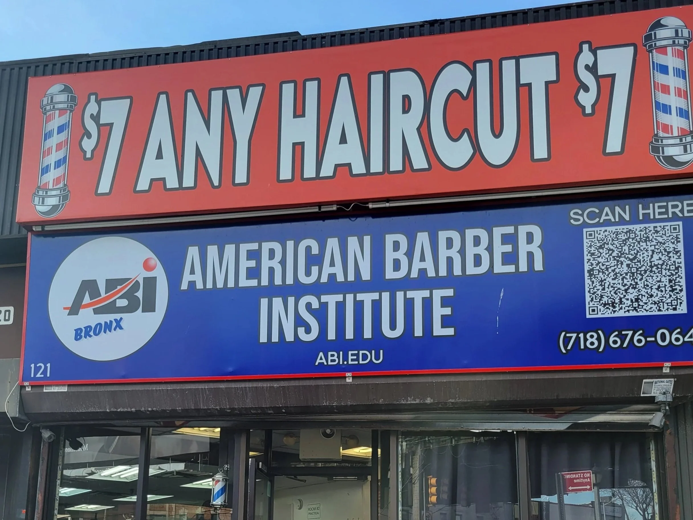 Image of American Barber Institute store front in the Bronx, New York