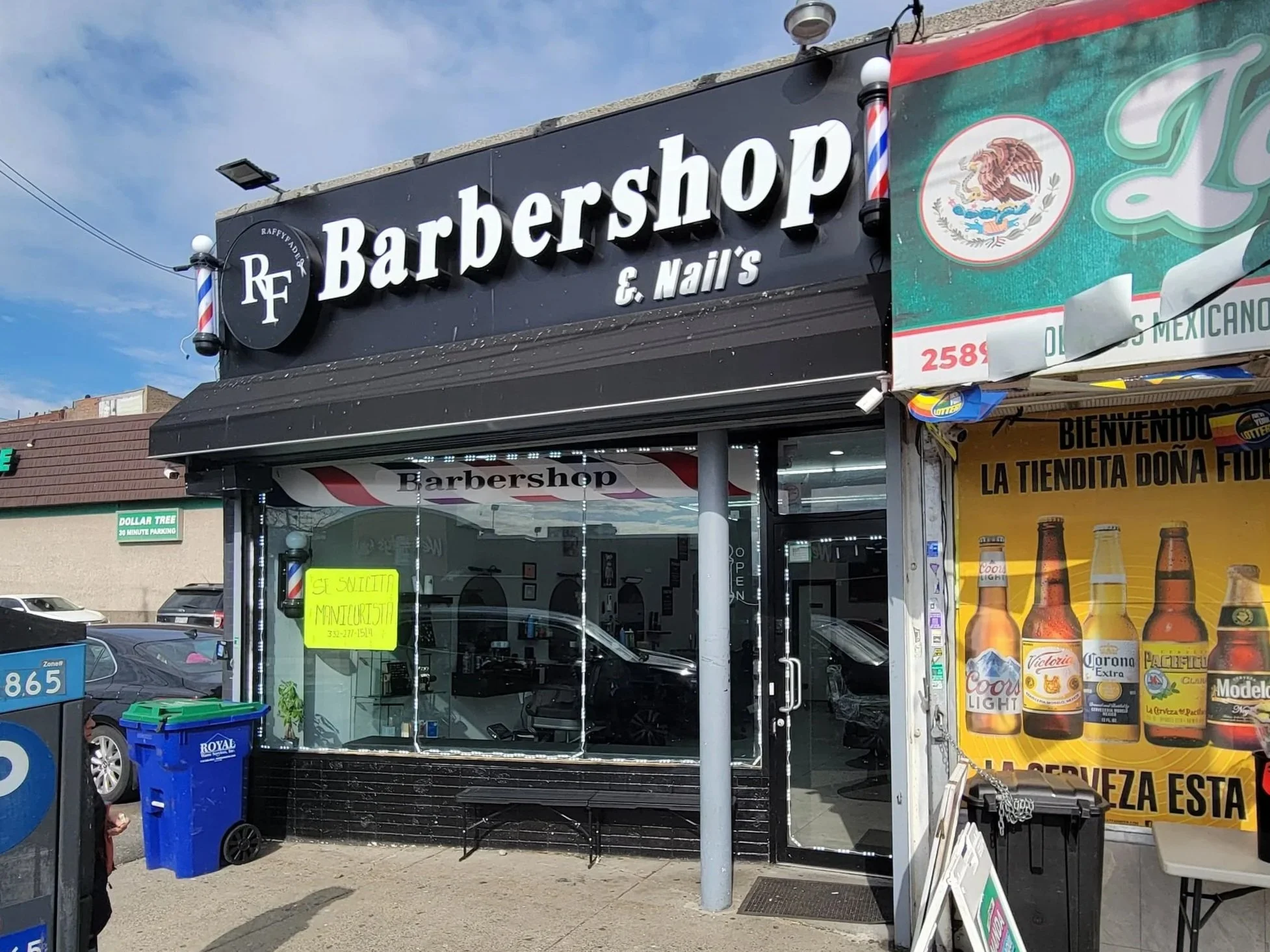 Image of RF Barbershop & Nails store front in the Bronx, New York
