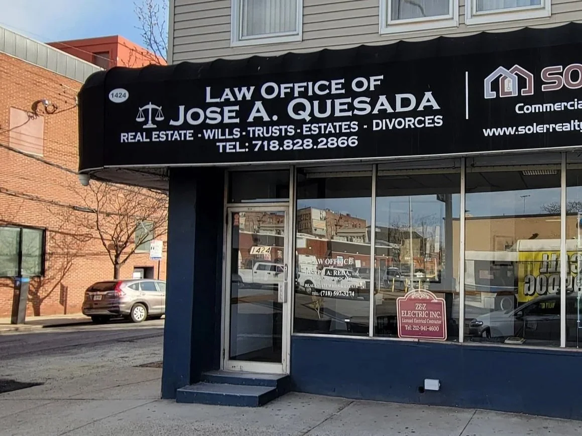 Image of Jose A. Quesada Law Office store front in the Bronx, New York.