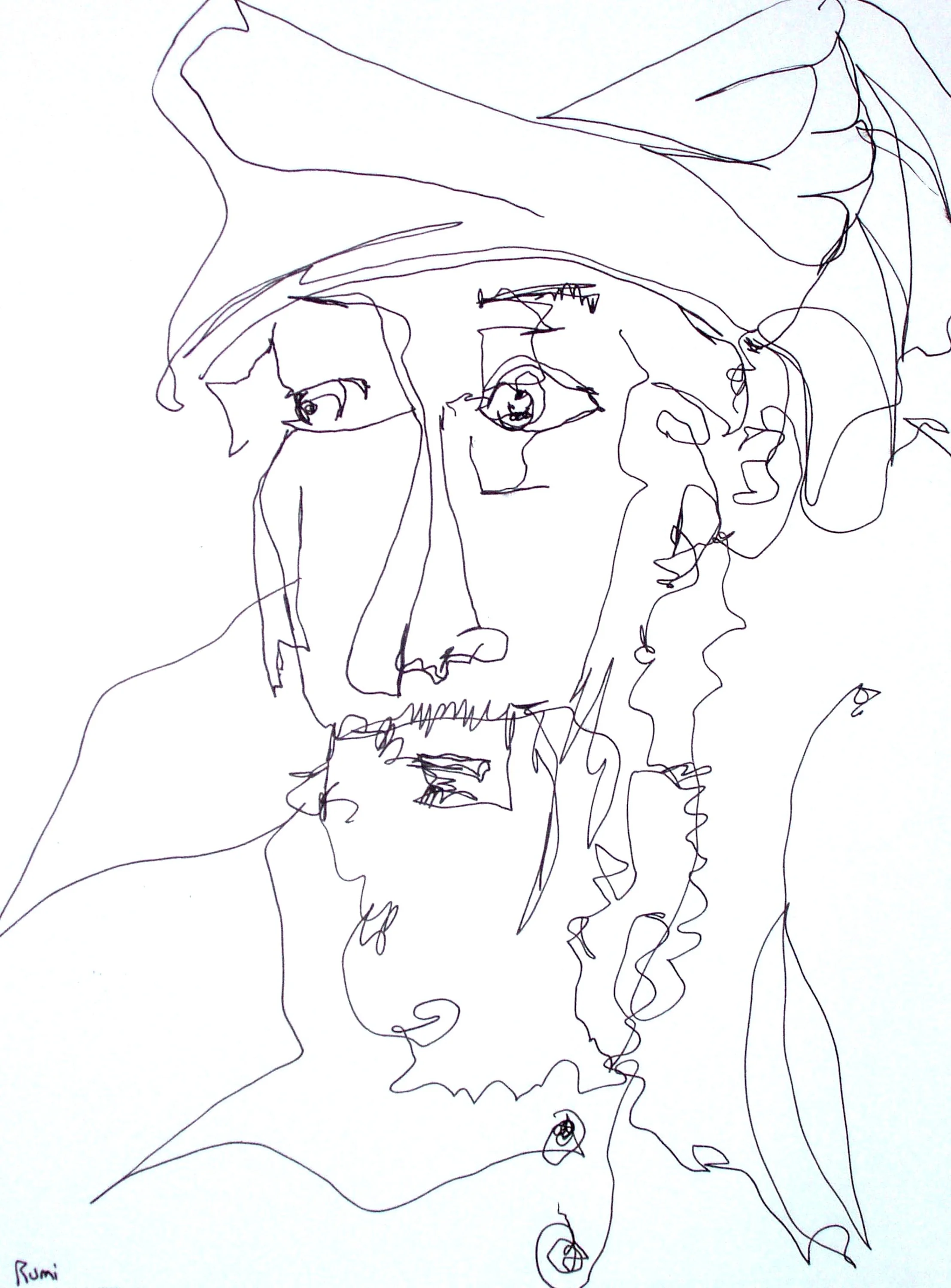 Rumi, ink on paper, 12" x 9"