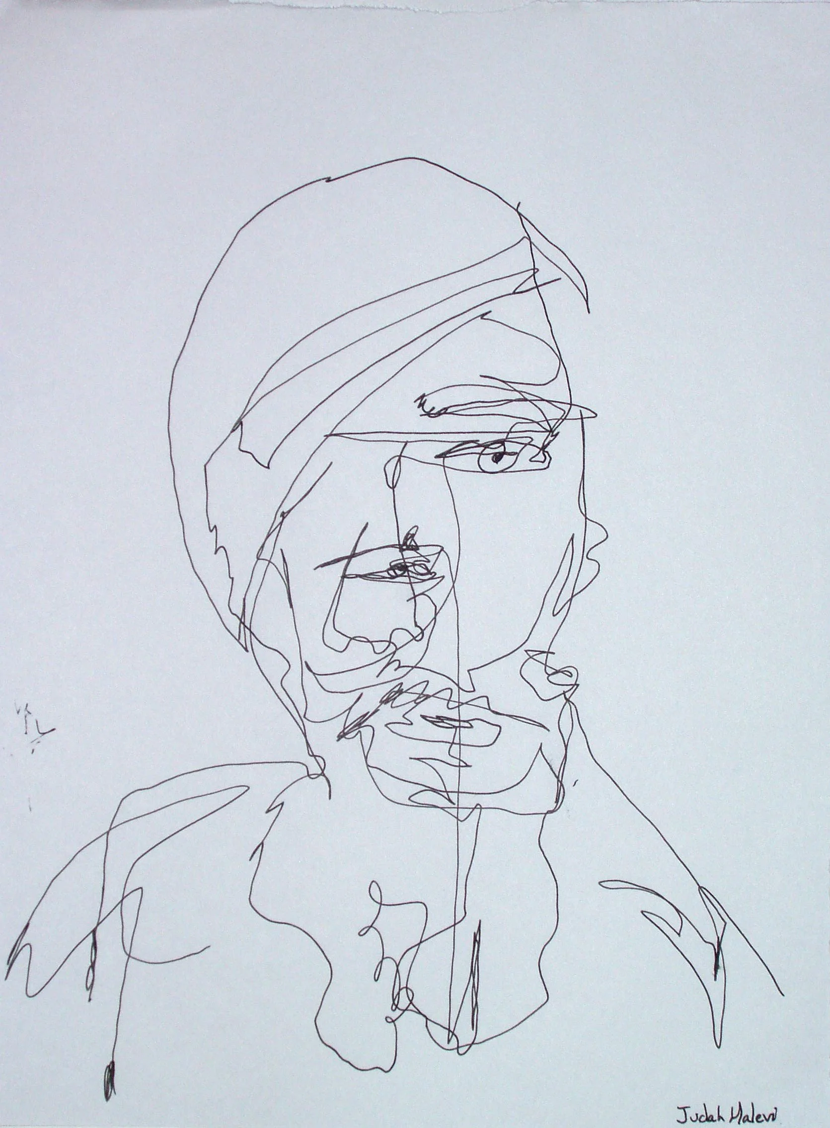 Judah Halevi, ink on paper, 12" x 9"