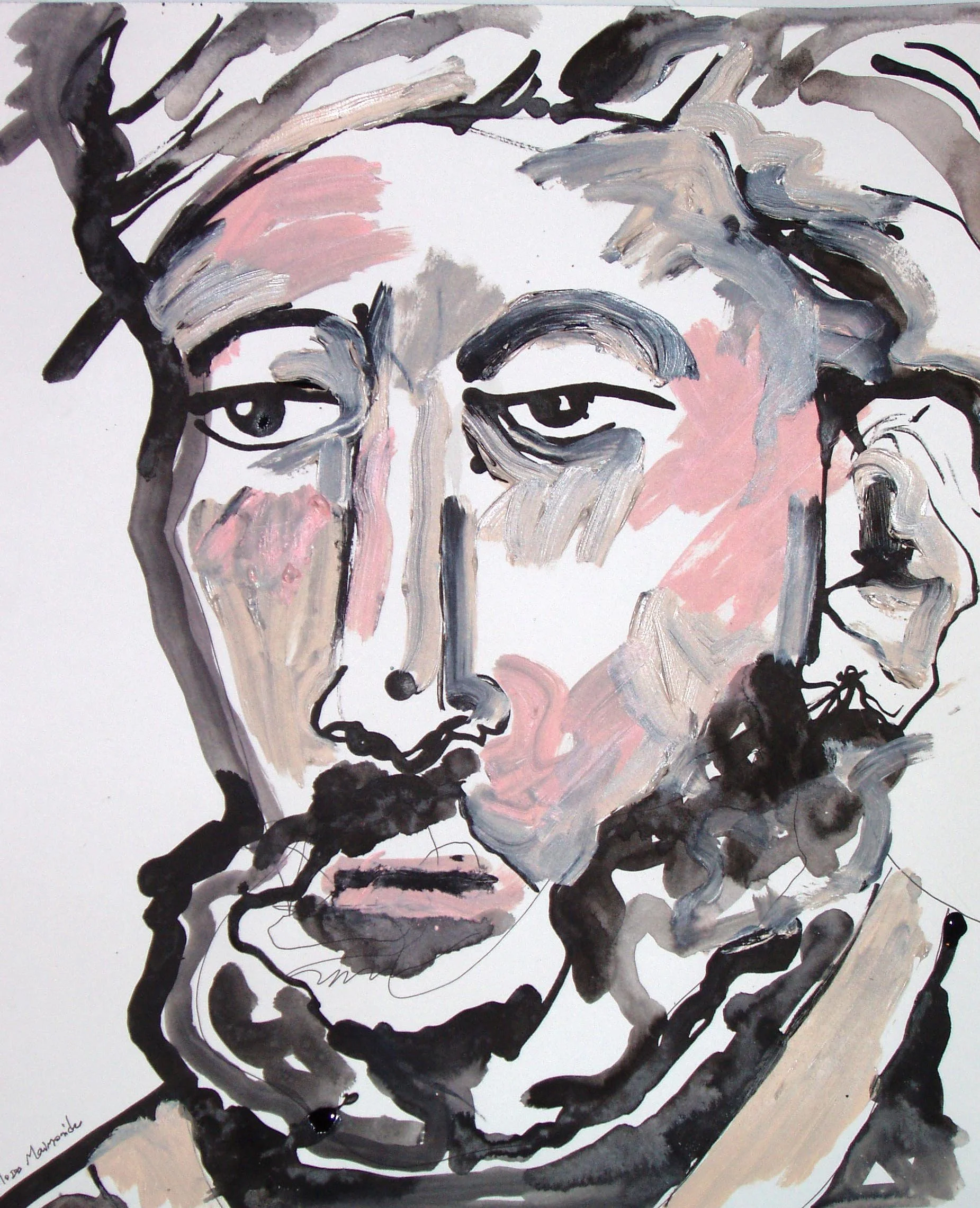 Moses Maimonides, acrylic and ink on paper, 17" x 14"