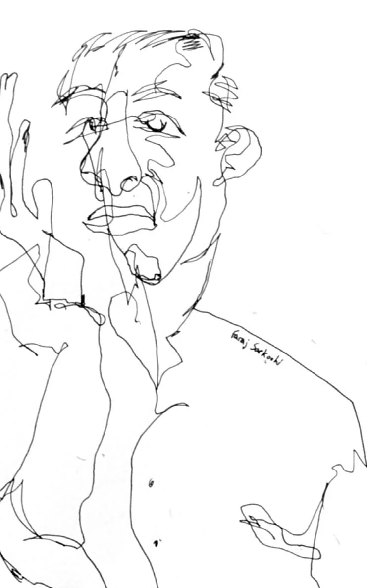 Faraj Sarkouhi, ink on paper, 12" x 9", 2002.