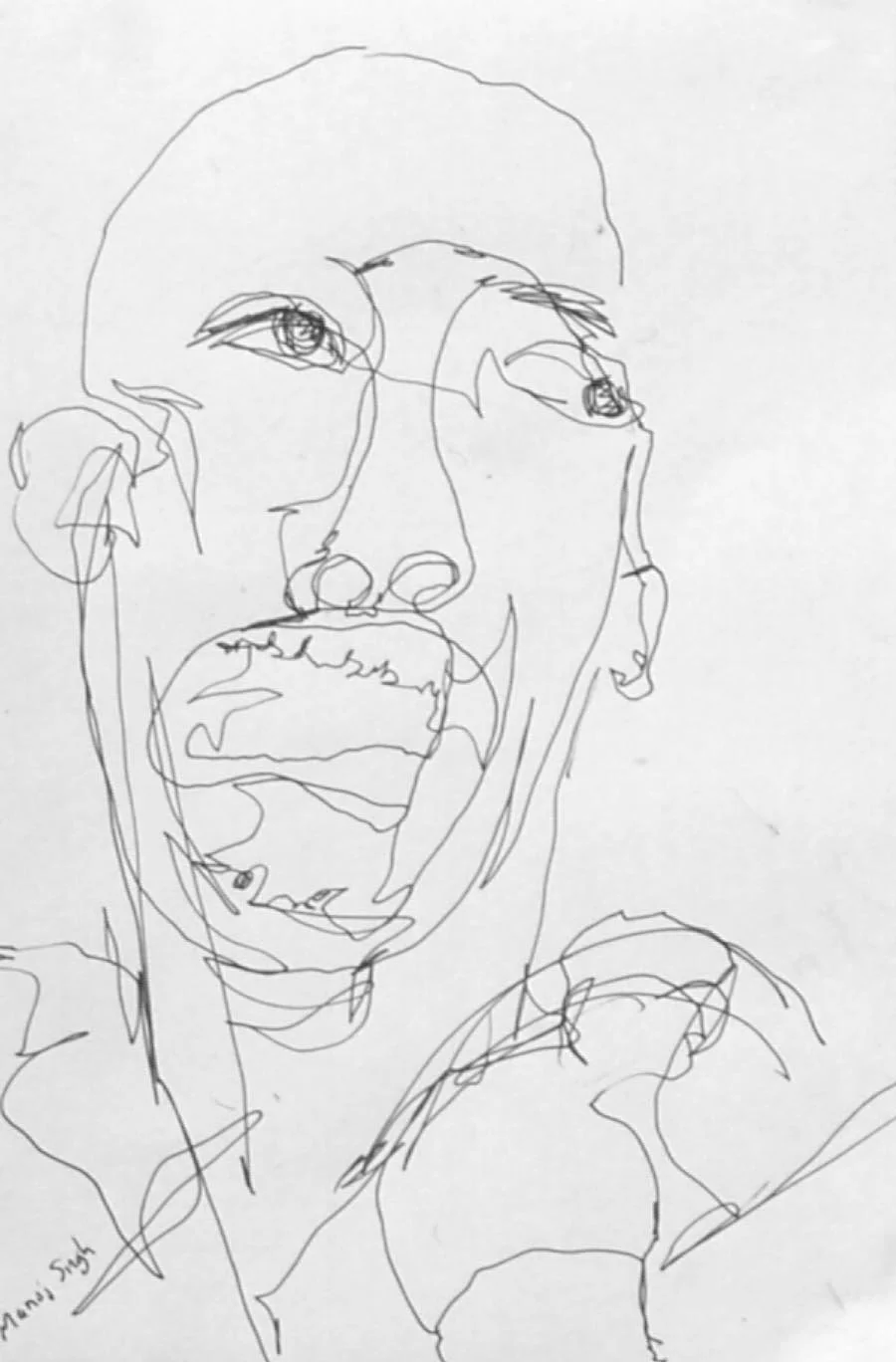 Manoj Sing, ink on paper, 10" x 8", 2002.