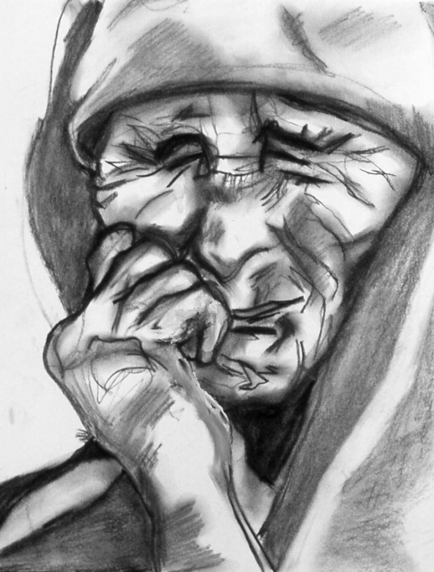 Albanian Refugee, charcoal on paper, 17" x 14", 2002, SOLD  