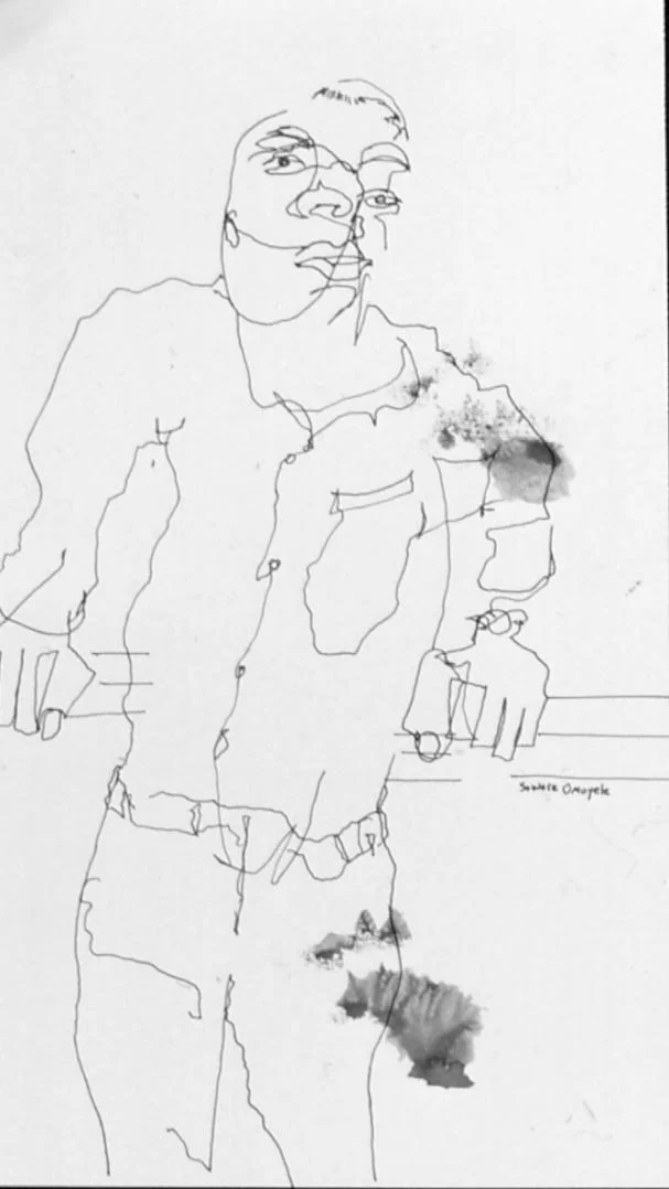 Sowore Omoyele, ink on paper, 14" x 9", 2002.