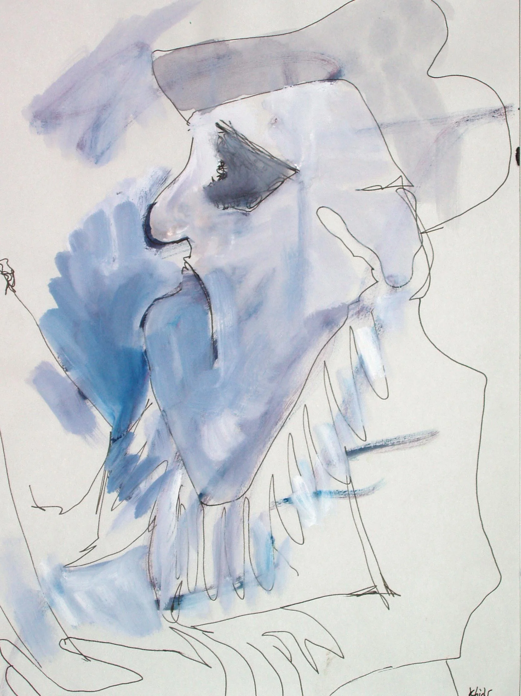 Khidr, acrylic and ink on paper, 12" x 9"