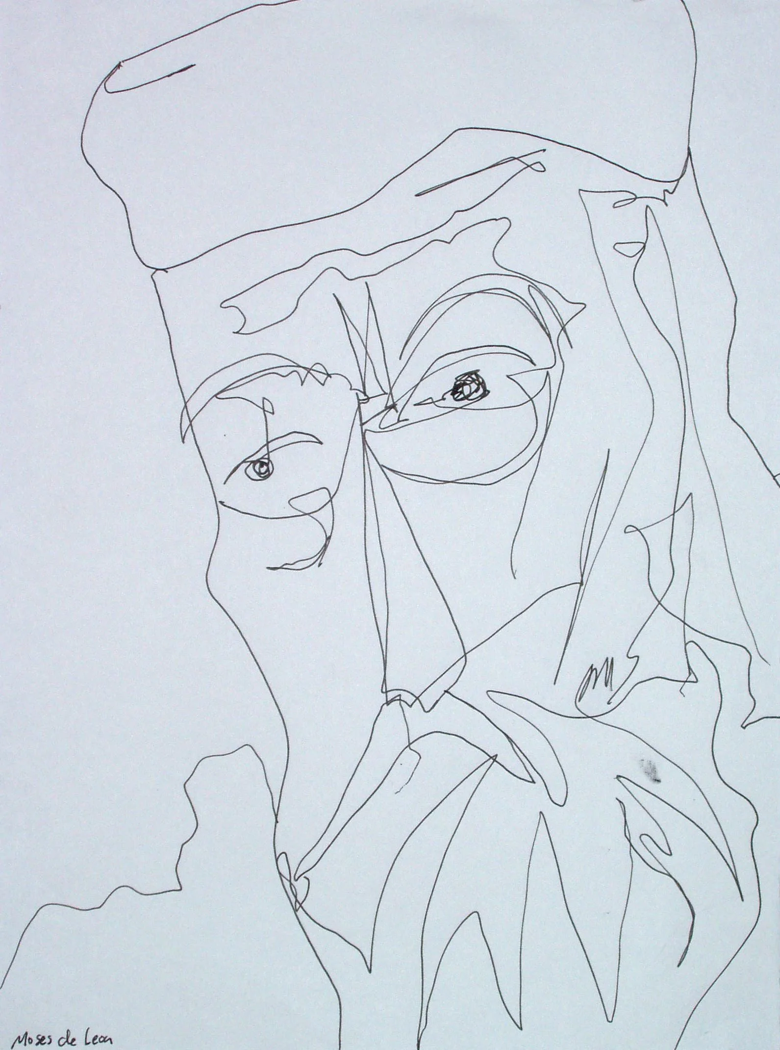 Moses de Leon, ink on paper, 12" x 9"