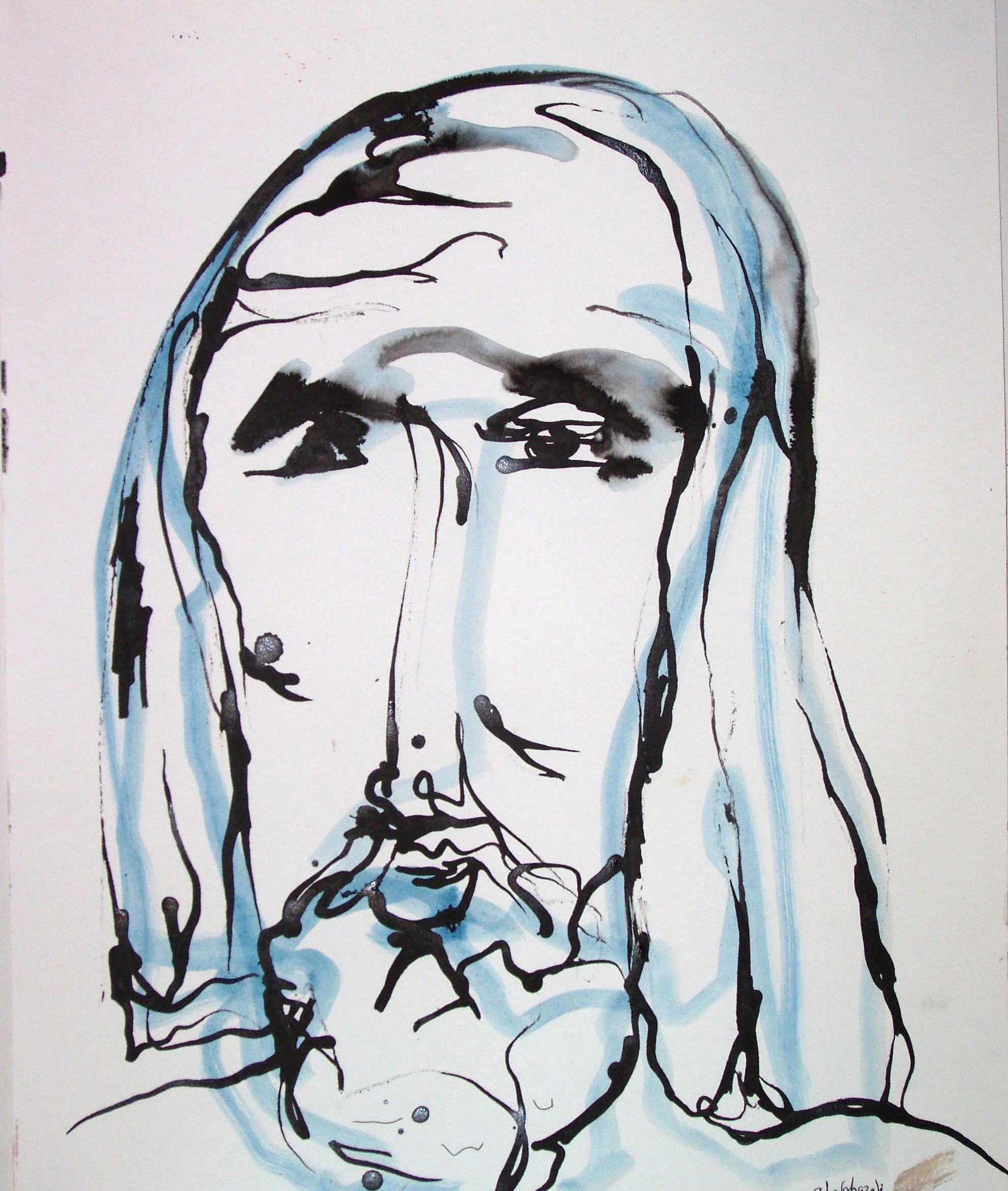 al-Ghazali, ink and acrylic on paper, 17" x 14"