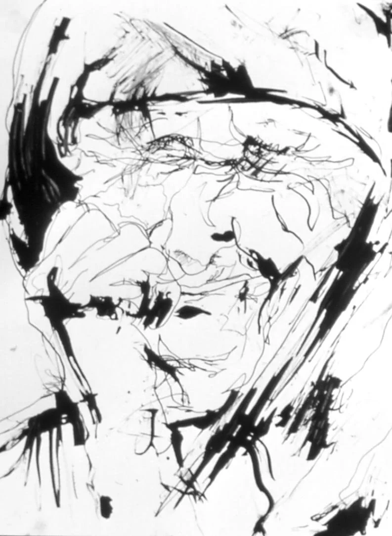 Albanian Refugee, ink on paper, 17" x 14", 2002.