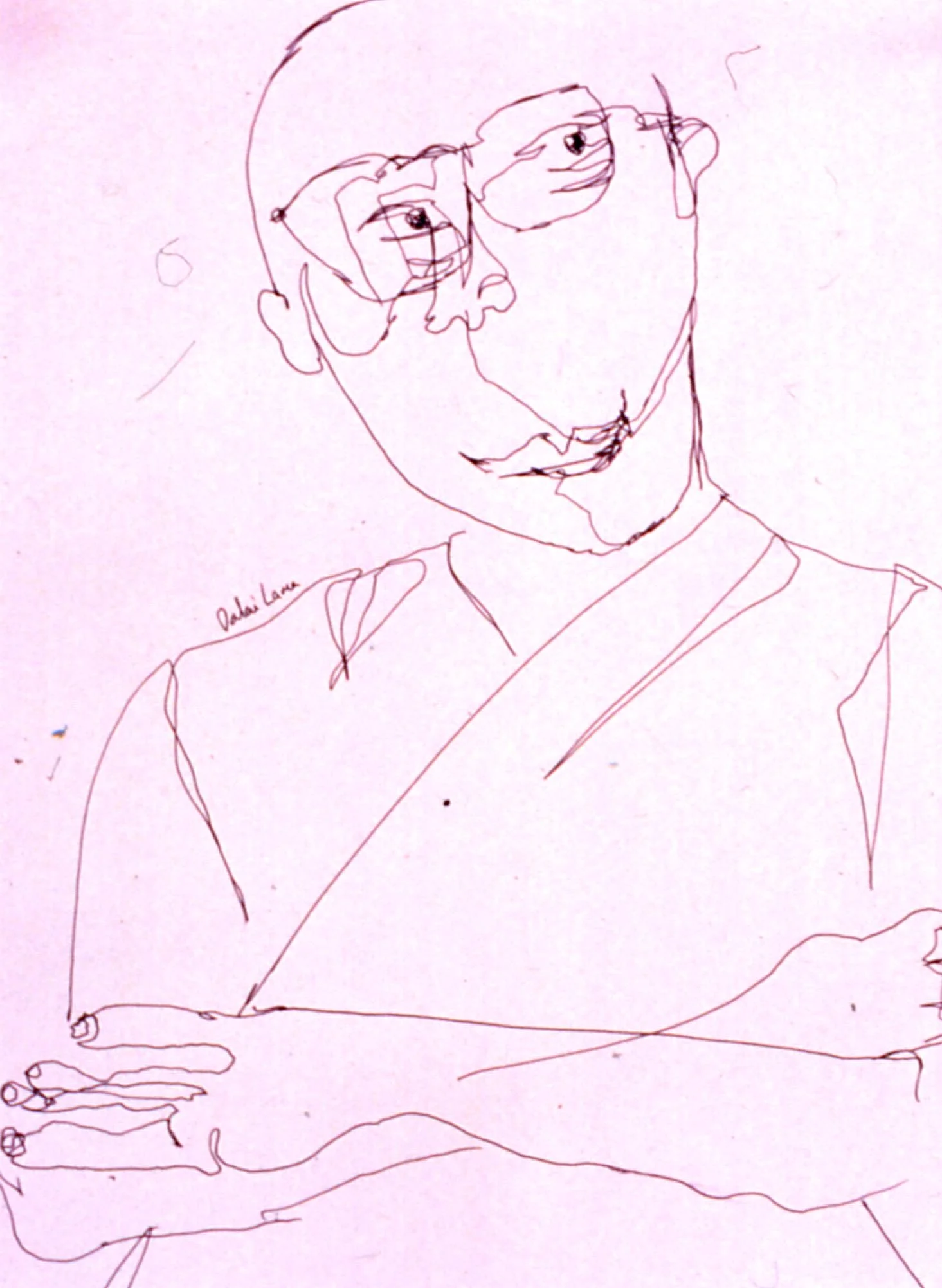 Dalai Lama, ink on paper, 2002, 10" x 7".