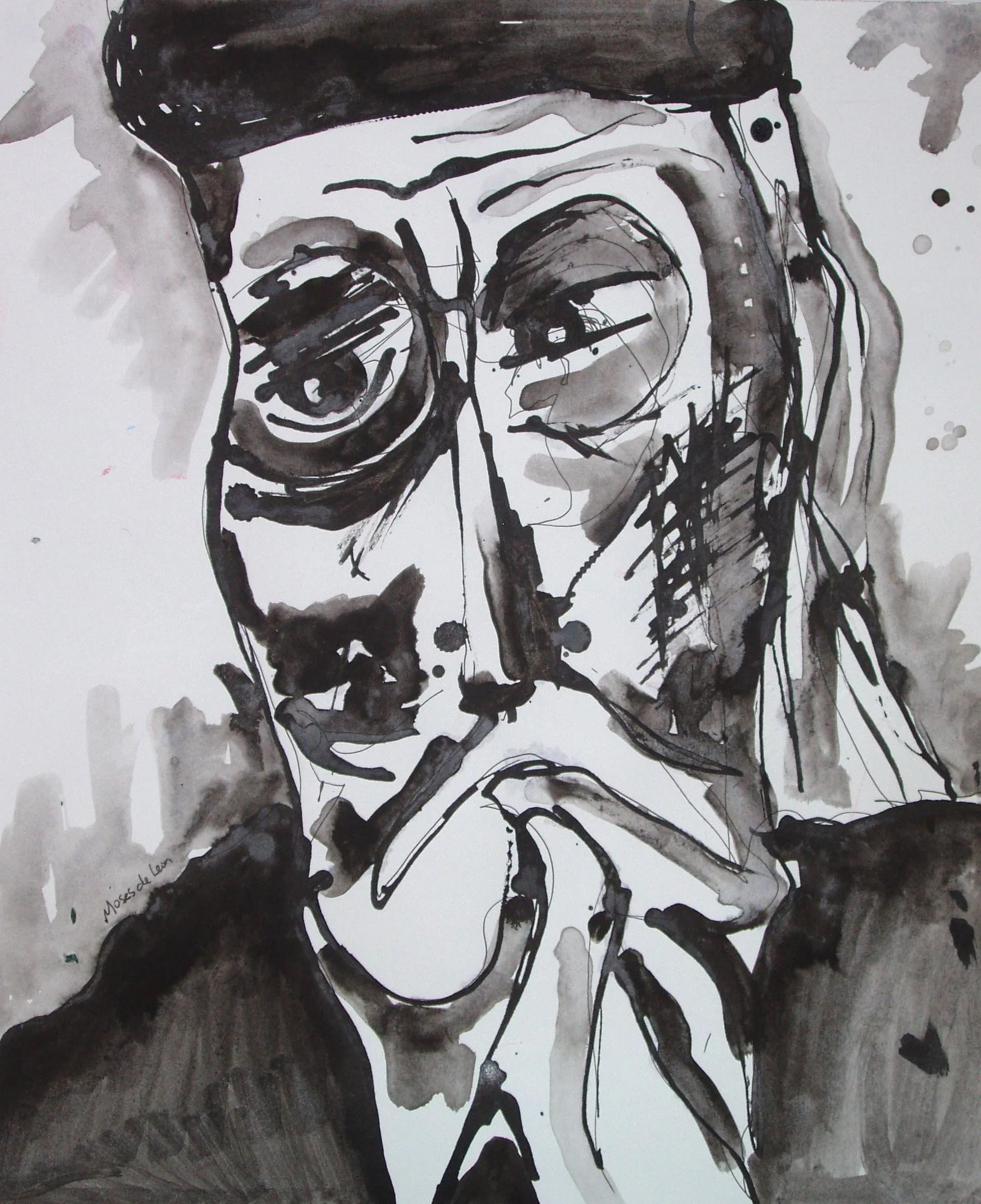 Moses de Leon, ink on paper, 17" x 14"