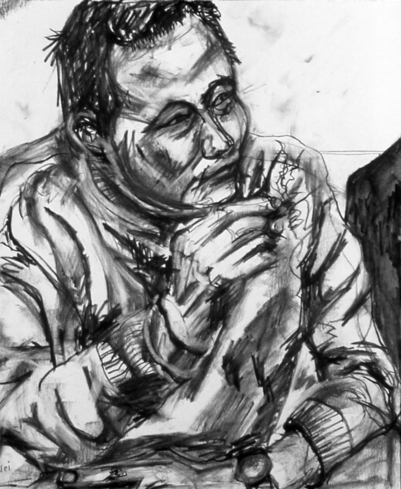 Wei Jingsheng, charcoal on paper, 17" x 14", 2002, SOLD