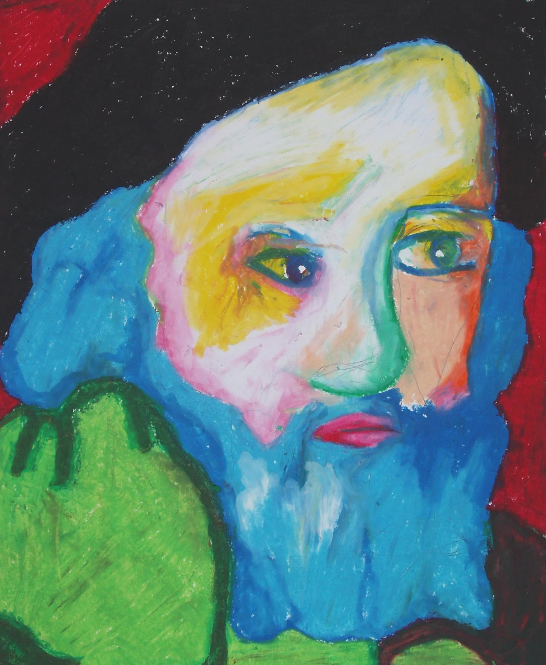 Baal Shem Tov, oil pastel on paper, 17" x 14"