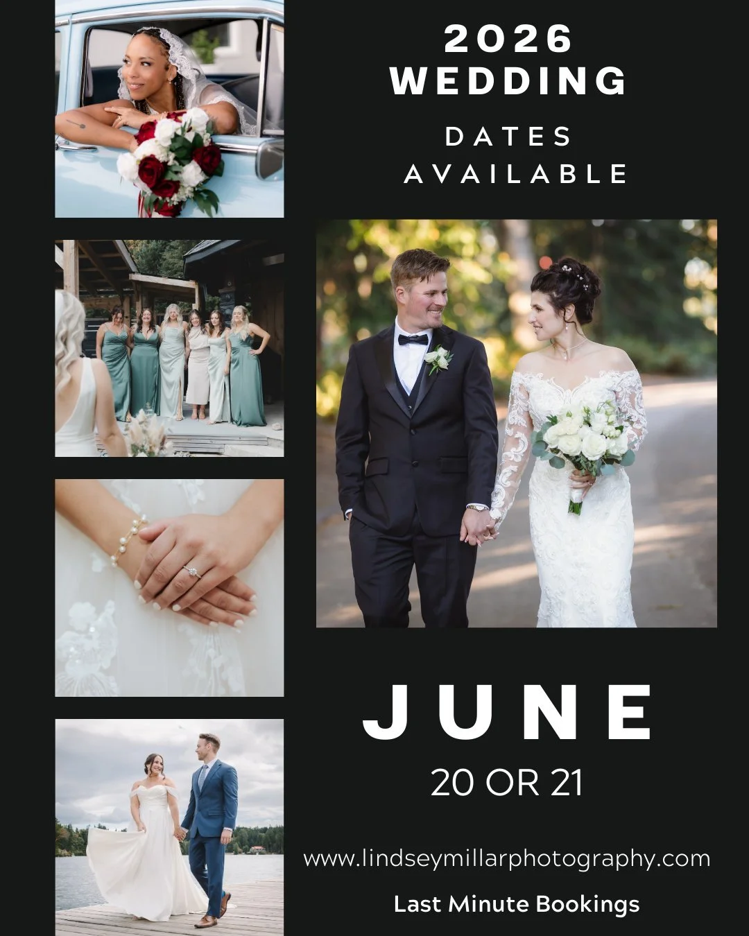 We have one JUNE 2026 DATE available for booking. Visit our website for booking details and more information on our wedding packages.
