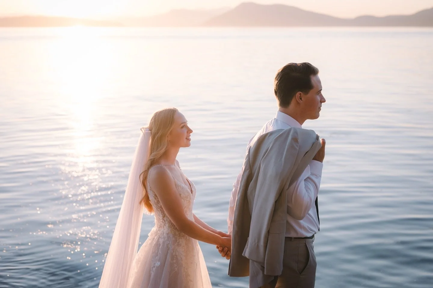 Some moments practically photograph themselves. Stephanie and Colin at golden hour &mdash; we could have stayed on those rocks all night. #vancouverislandwedding #vancouverislandphotographer #victoriabcwedding #BCweddingphotographer #goldenhourweddin