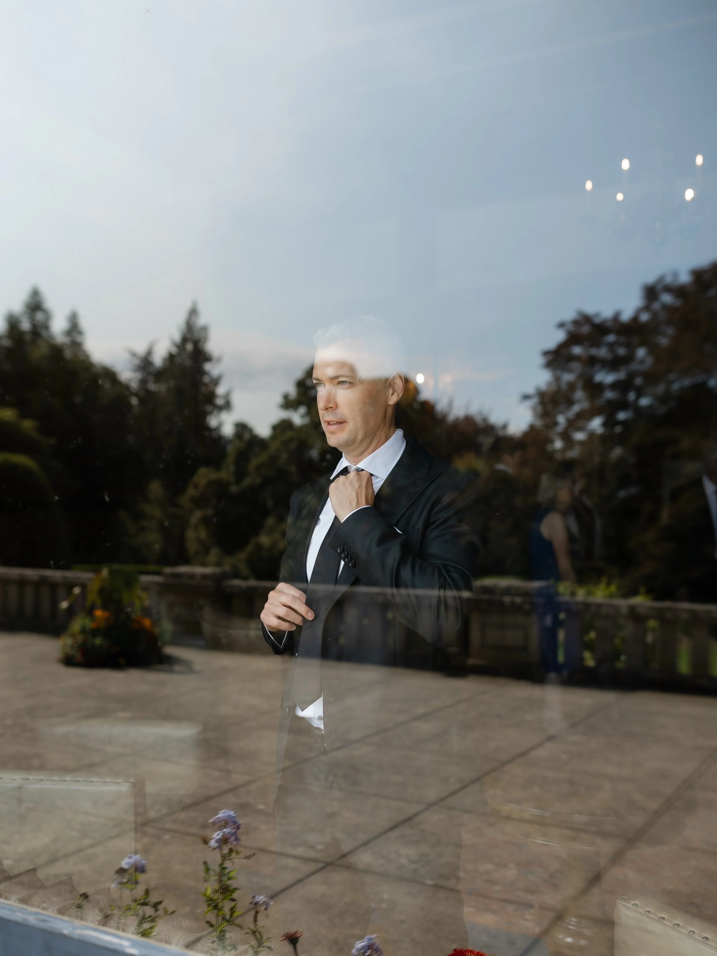 A moment of reflection. Preview from M &amp; S @hatleycastleweddings with @beautybrideweddings #lindseymillarphotography #groom #weddingday #bcweddingphotographer #vancouverislandphotographer