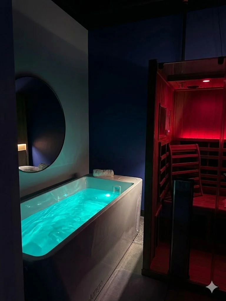 Cold plunge and infrared sauna contrast therapy suite