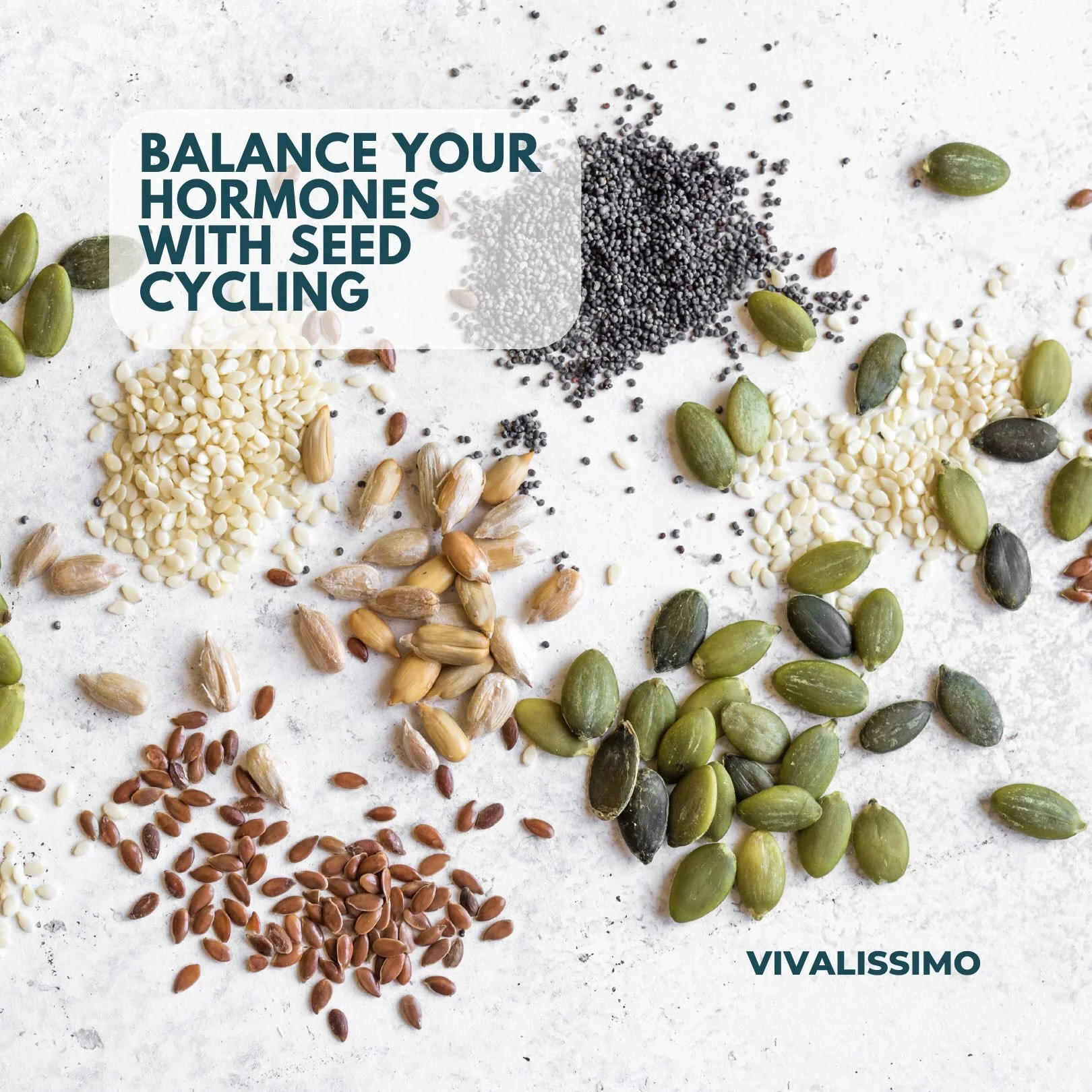 Alternating between four types of seeds throughout your menstrual cycle&mdash;known as seed cycling&mdash;may support hormonal balance and ease symptoms associated with irregular periods, cramps, PCOS, endometriosis, and thyroid issues. Link in Bio. 