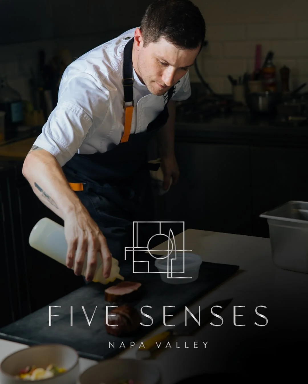 The Five Senses brand was designed to mirror the experience itself&mdash;immersive, intentional, and unforgettable. Inspired by Frank Lloyd Wright, the clean lines and structured typography reflect Chef Spencer&rsquo;s architectural approach to cooki