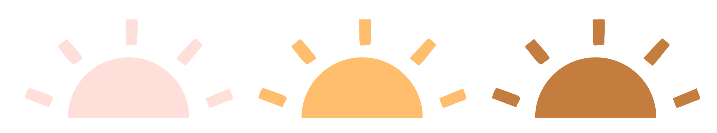 Three stylized sun icons in different shades, lined up horizontally.