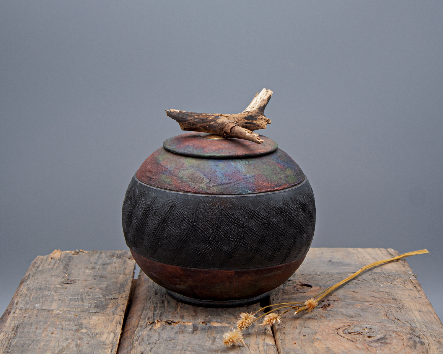 Raku Driftwood Jar — North Window Ceramics