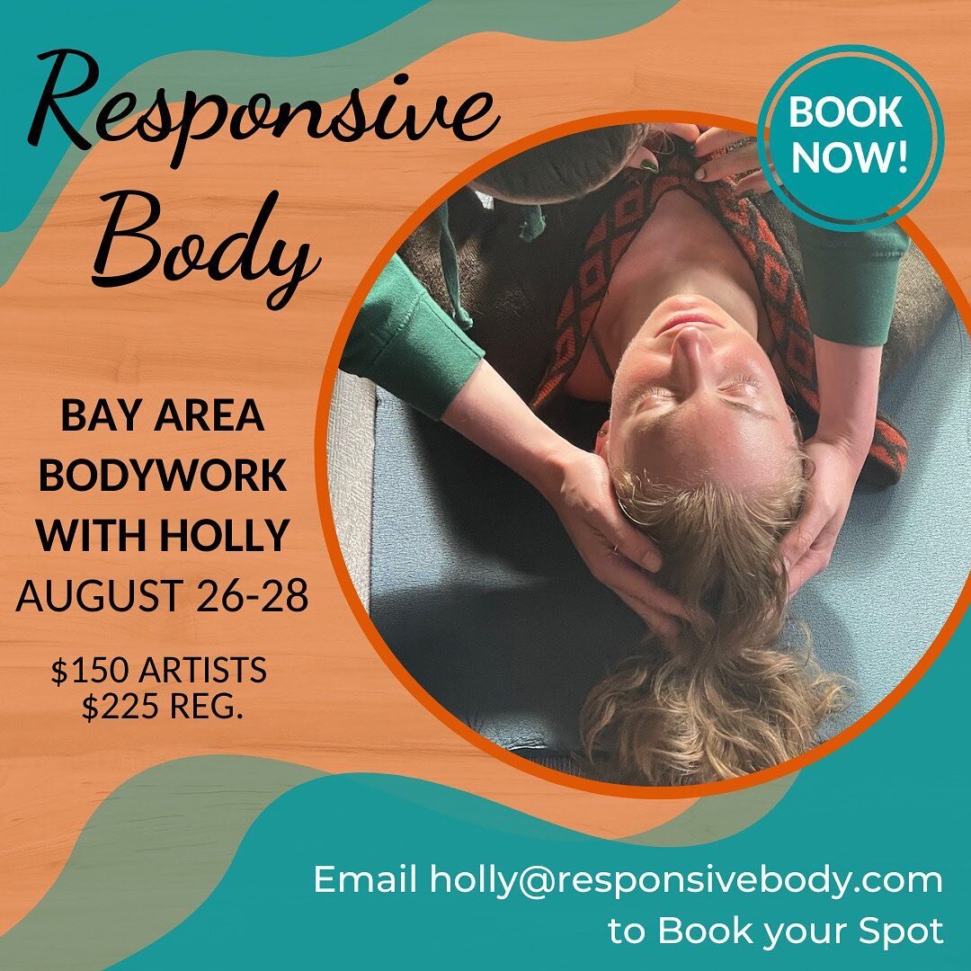 BAY AREA  @responsivebody bodywork sessions available August 26-28

Body to body work sessions available in the SF/Bay Area and the South Bay/Milpitas Area

Responsive Body bodywork sessions are 1 hour and happen with clothes on. Holly offers therape