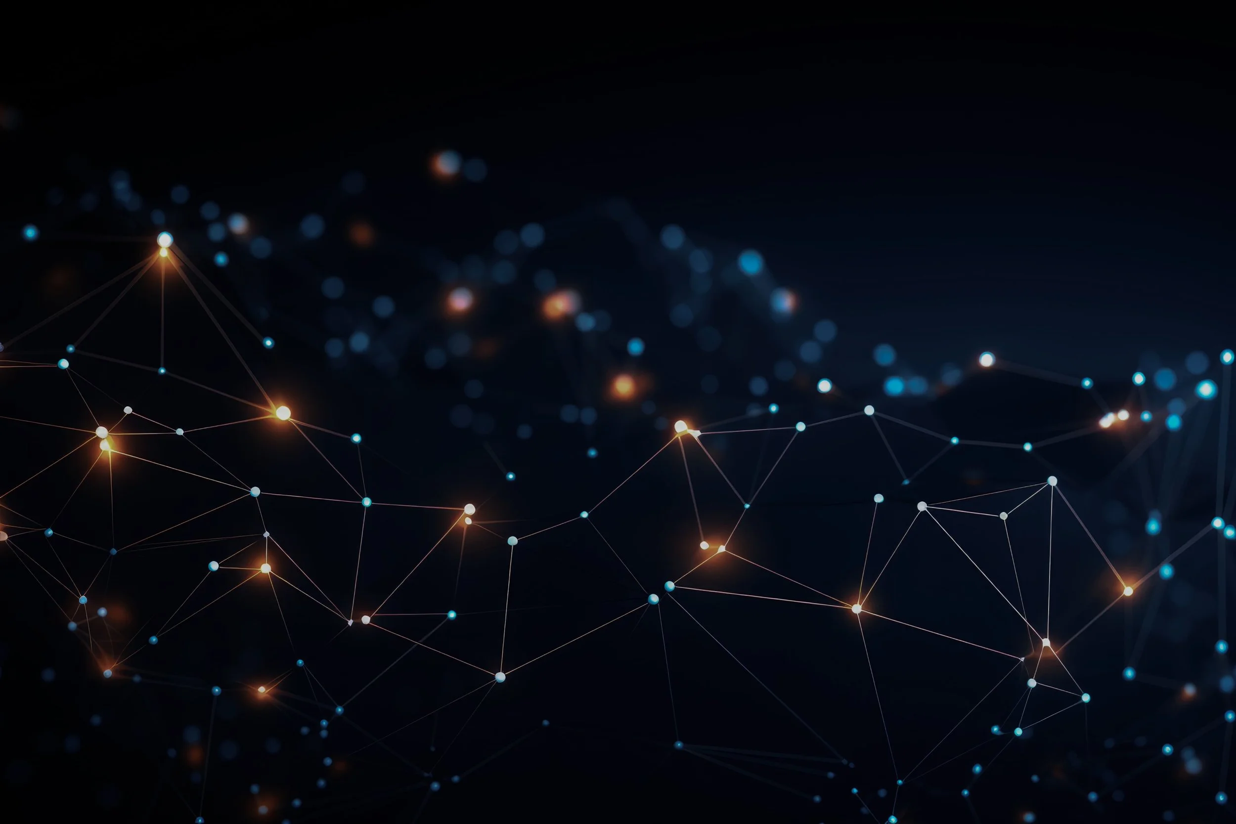 Glowing digital nodes and lines representing interconnected data in a real-time risk profiling network