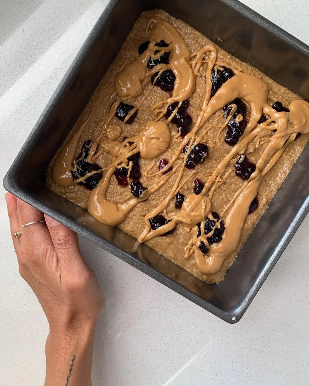 BLUEBERRY CHIA JAM &amp; ALMOND BUTTER OAT BLONDIES
