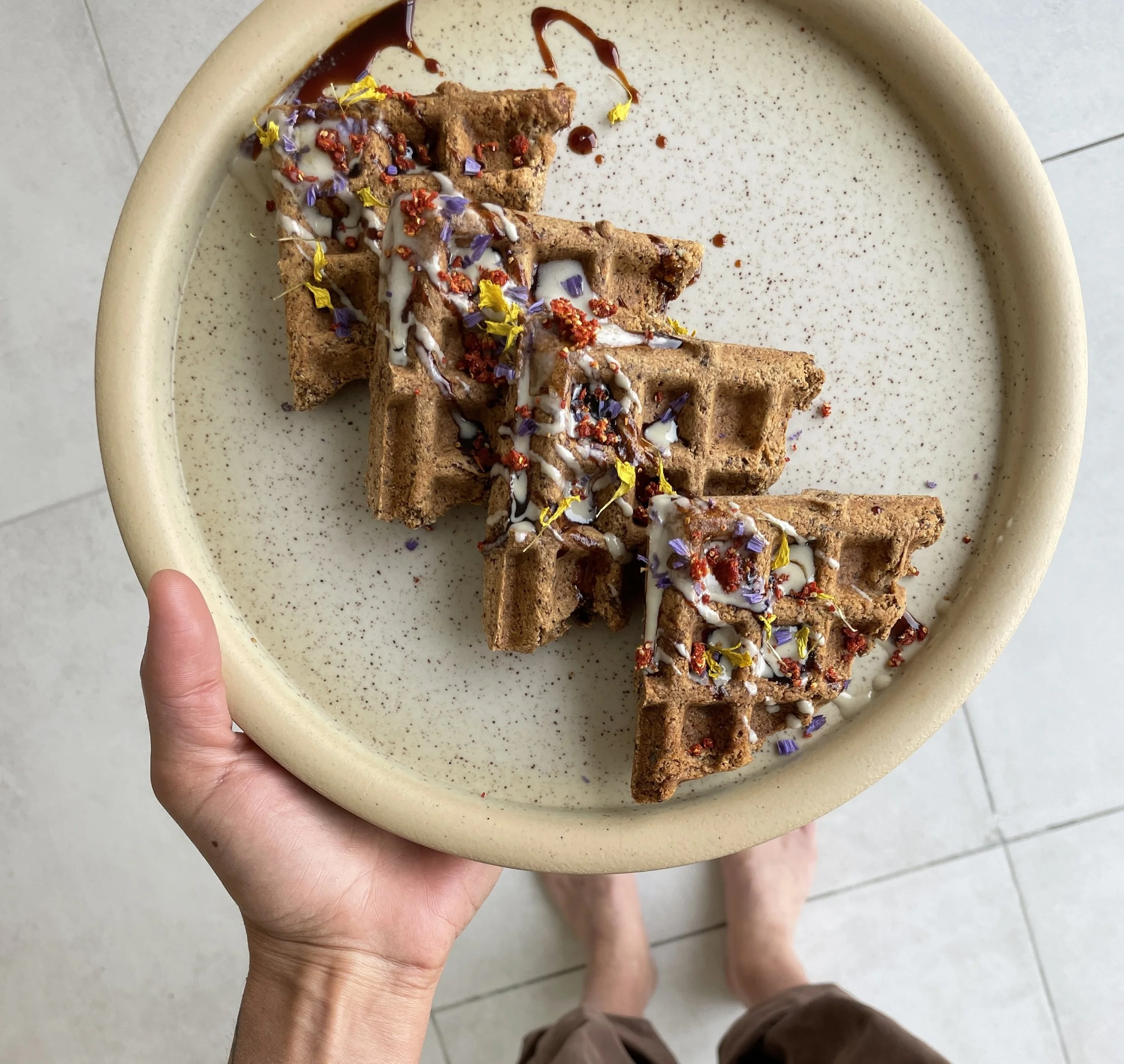 Chaga grain-free waffles by Chef Claire Sharryn Roberto