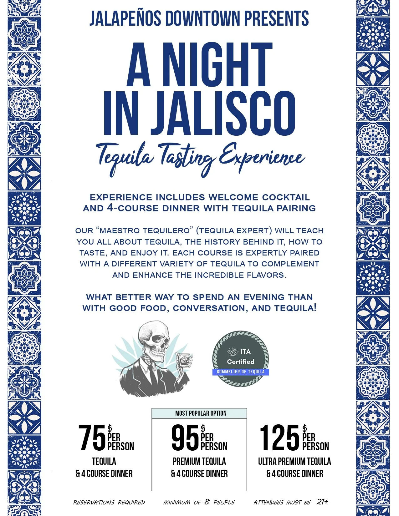 A Night in Jalisco Tequila Tasting Experience — Jalapeños Downtown