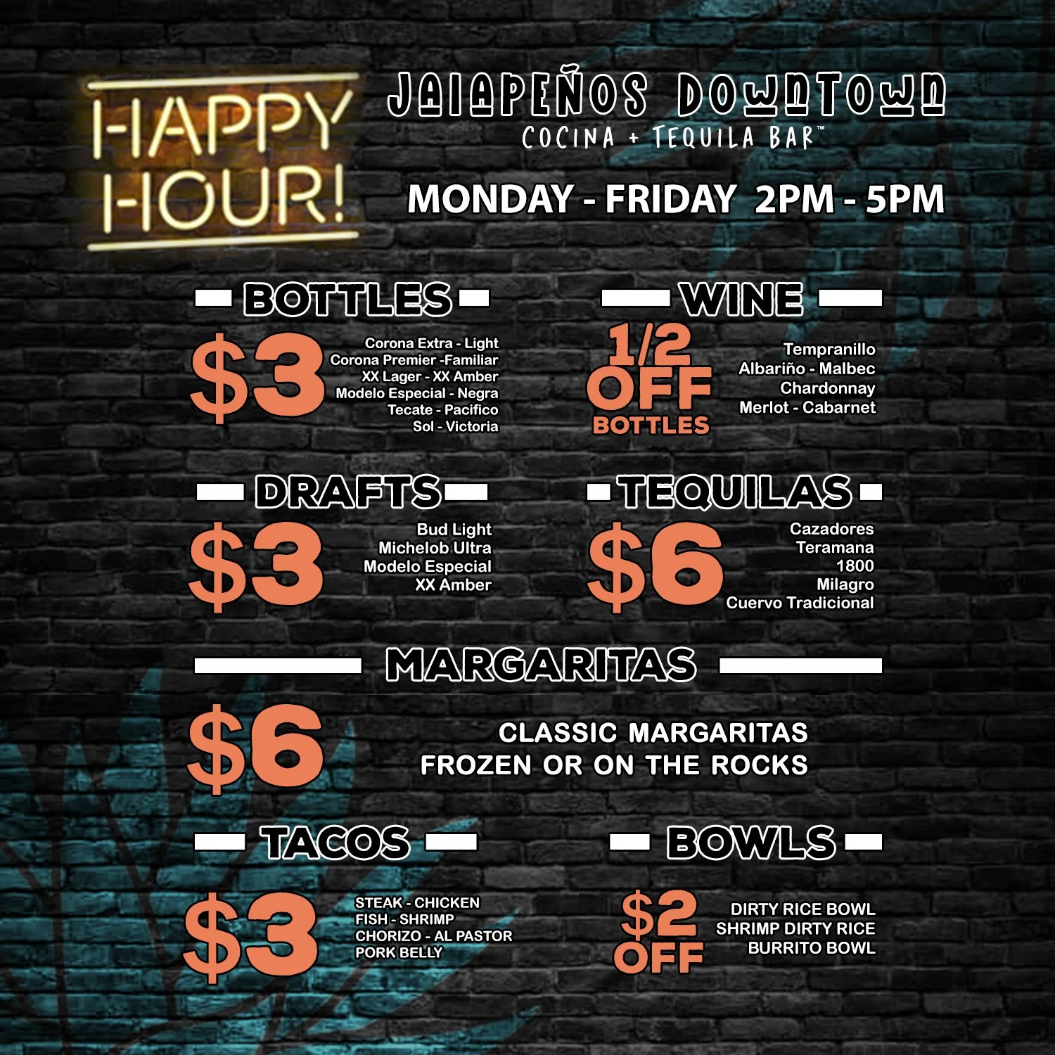 DRINK SPECIALS — Jalapeños Downtown Cocina + Tequila Bar