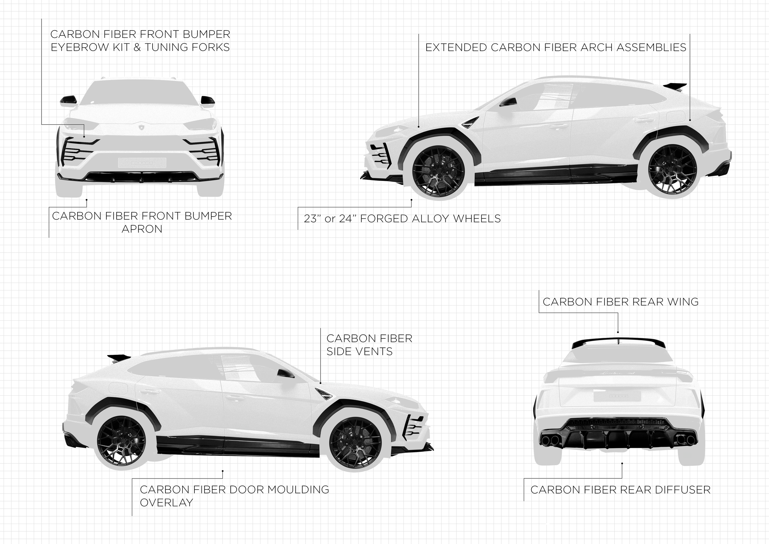 Z-Art Lamborghini Urus Dry Carbon Fiber Rampante Edizione Front Canard –  CarGym
