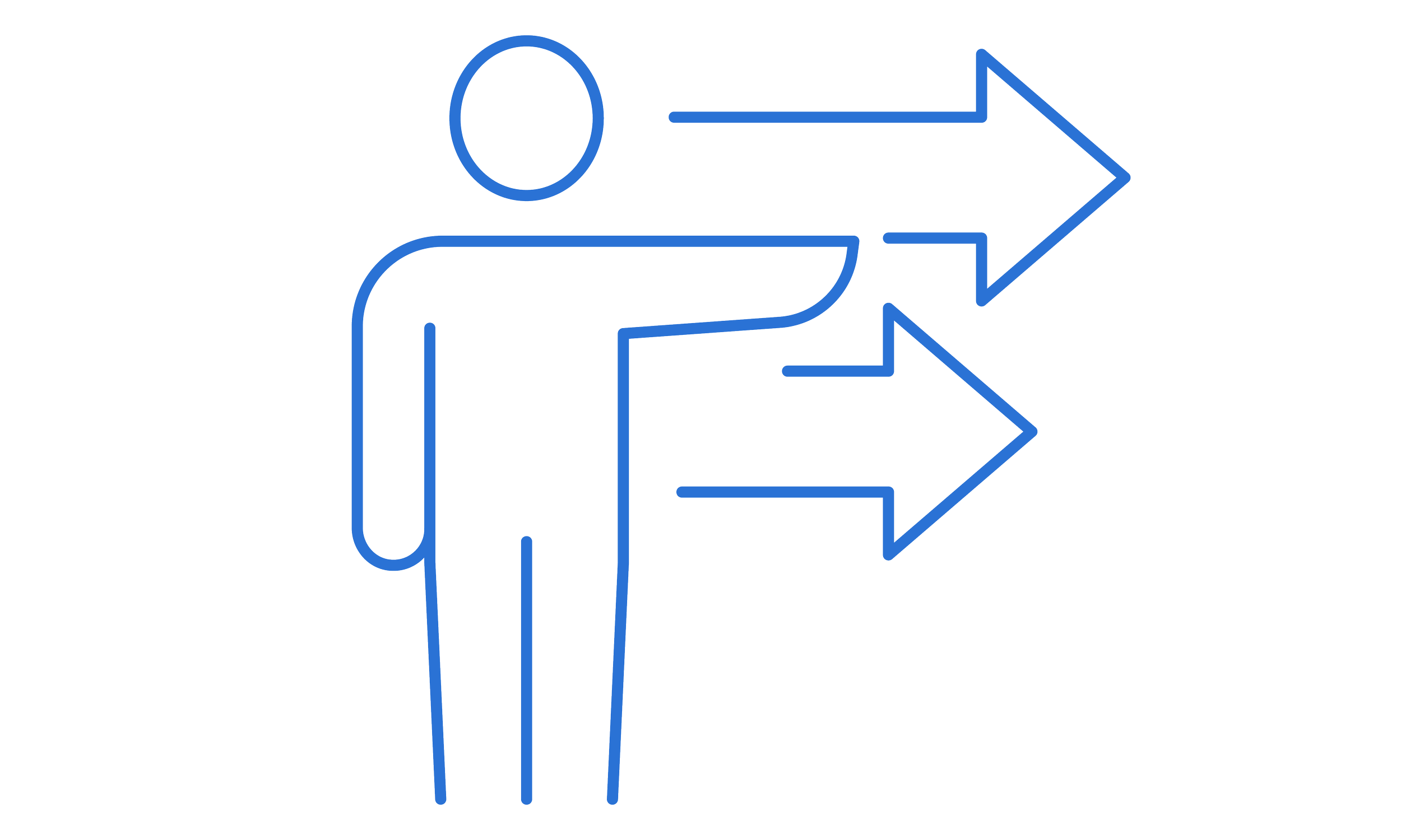 Line drawing of a person with two arrows pointing to the right.