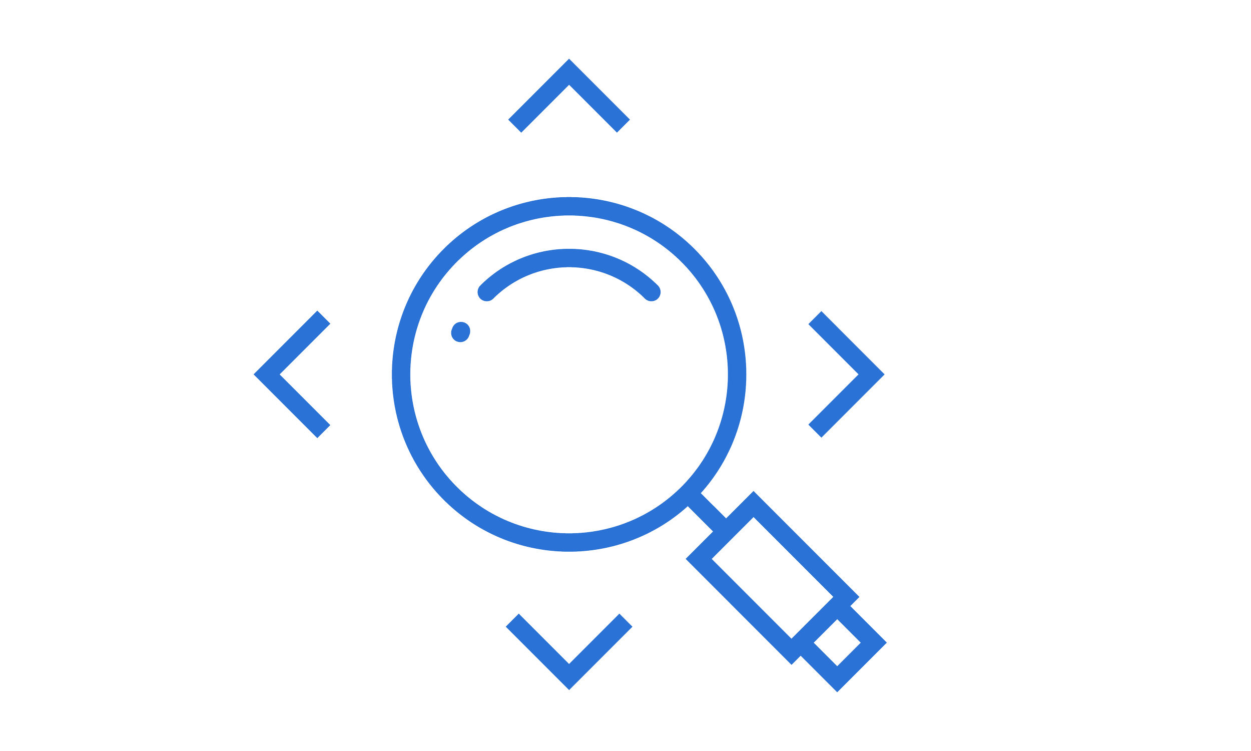 Graphic illustration of a magnifying glass overlaid with code brackets and lines, representing search or code debugging.