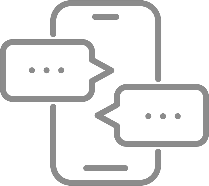 Icon of a smartphone with two speech bubbles indicating messaging or chat.