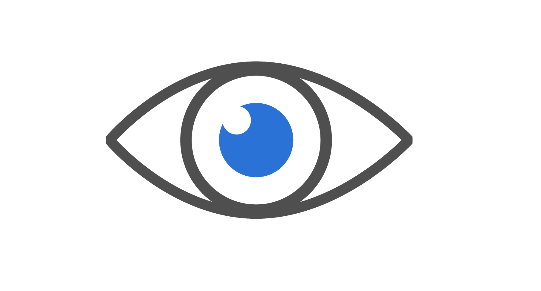 A stylized black eye with a black outline, featuring a blue eye in the center and a blue iris.
