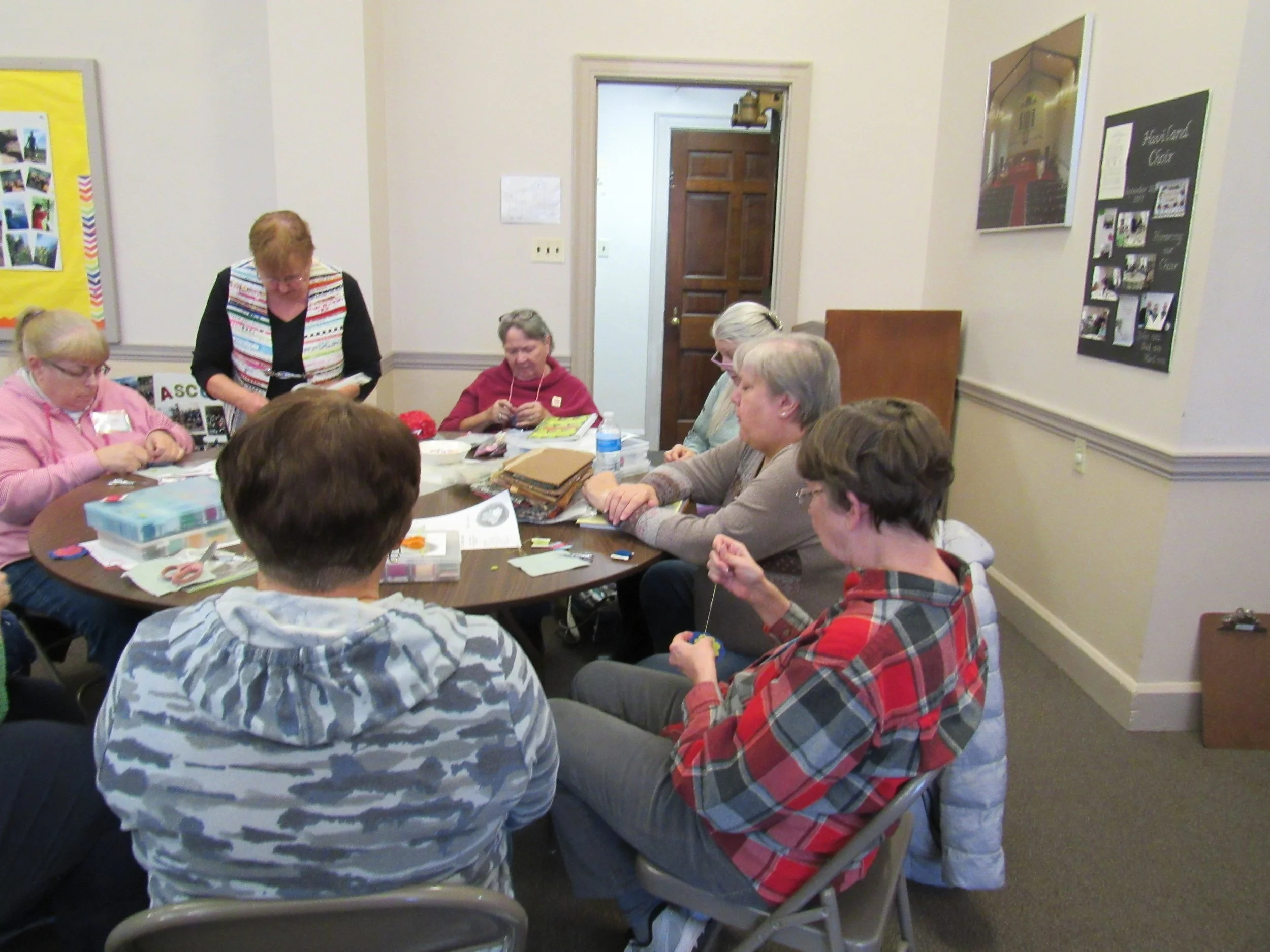  Wool Applique Group – Members {left to right} Darlene Votaw; Margie Hoffmaster; Cathy Fieldhouse; Carolyn Artle; Kathy Geren; Martha Drabiski {leader, standing} Debby Herron. 
