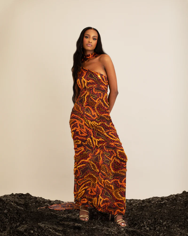 Model wearing Onalaja maxi dress